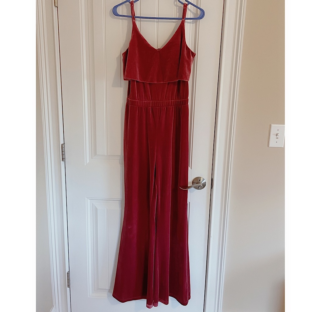 Red v neck wide leg jumpsuit
